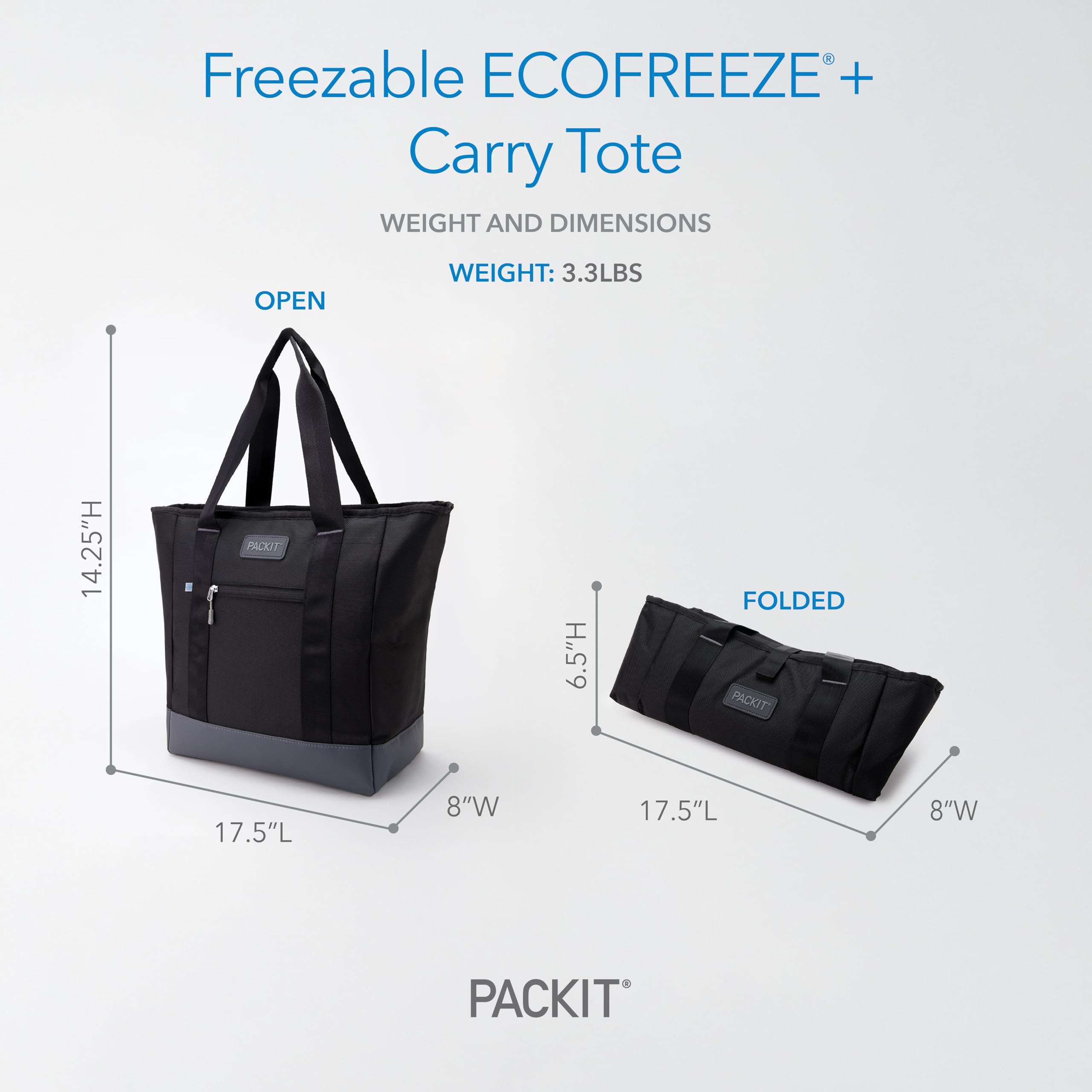 PackIt Freezable Carry Tote, Black/Gray, Engineered with ECOFREEZE+ Technology: Triple Layered Protection for Ultimate Cooling, Foldable, Reusable, Zip Closure, Designed for Fresh Food On the Go - Image 6