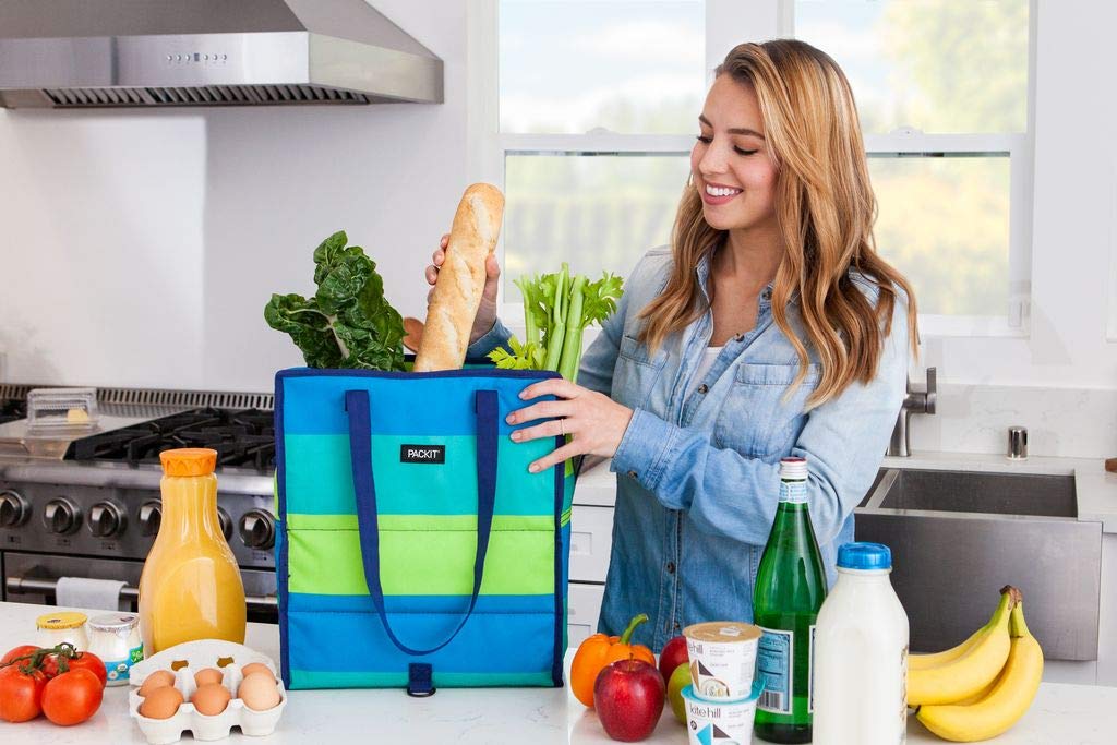 PackIt Freezable Grocery Shopping Bag with Zip Closure, Fresh Stripe - Image 3