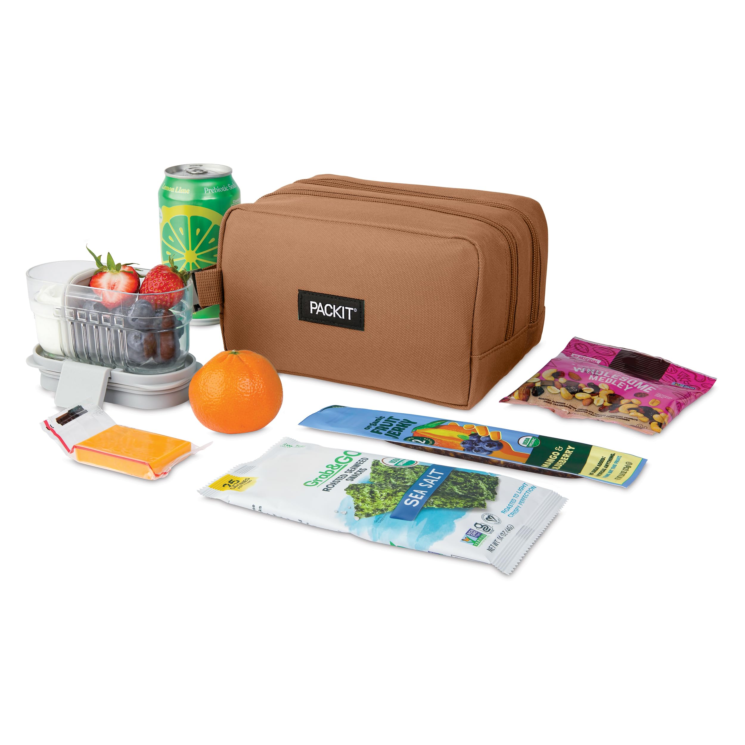 PackIt(R) Freezable Dual Compartment Snack Box, Almond, Insulated and Freezable with EcoFreeze(R) Technology, Buckle Handle, Zip Closure, Reusable, Collapsible, Designed for Perishables and Dry Snacks - Image 6
